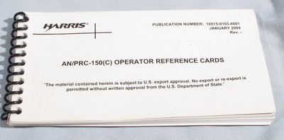 Harris AN/PRC-150(C) Advanced Tactical HF Radio Operator Reference Cards, 10515-0103-4001